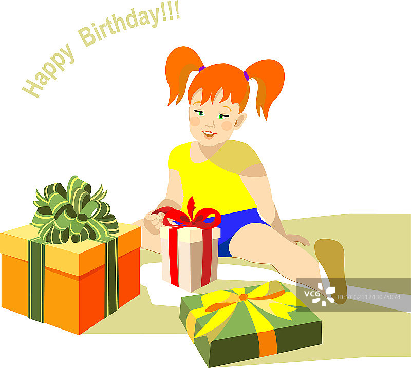 女孩坐着快乐的生日礼盒图片素材