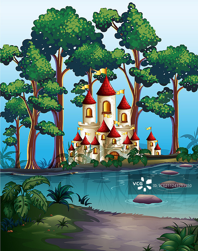 城堡耸立在森林里图片素材
