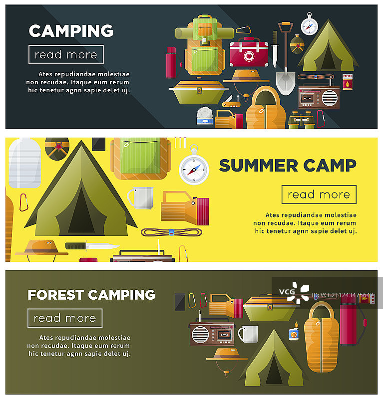夏季露营和森林露营横幅图片素材