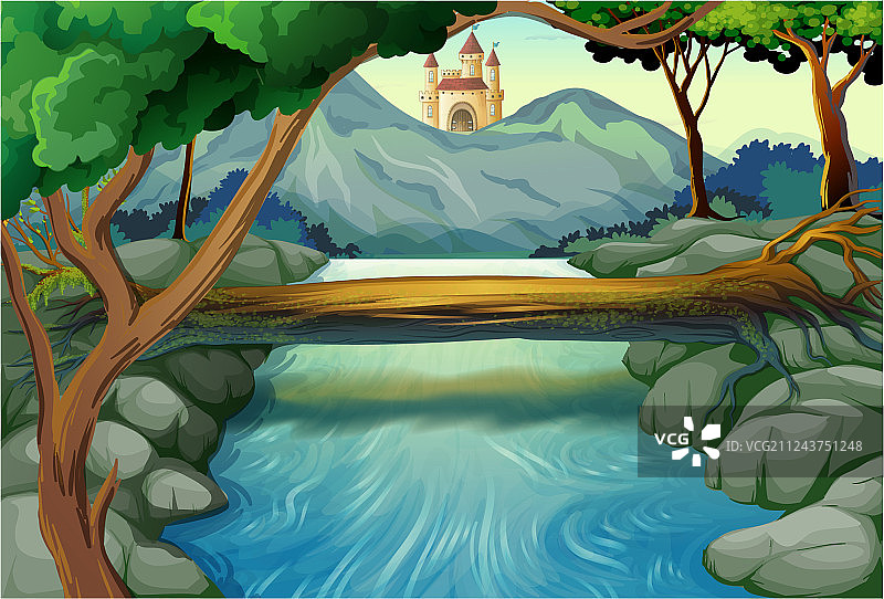 河流和城堡的景色图片素材