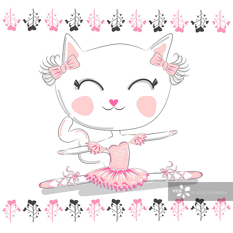 手绘可爱的猫芭蕾舞演员儿童印花图片素材