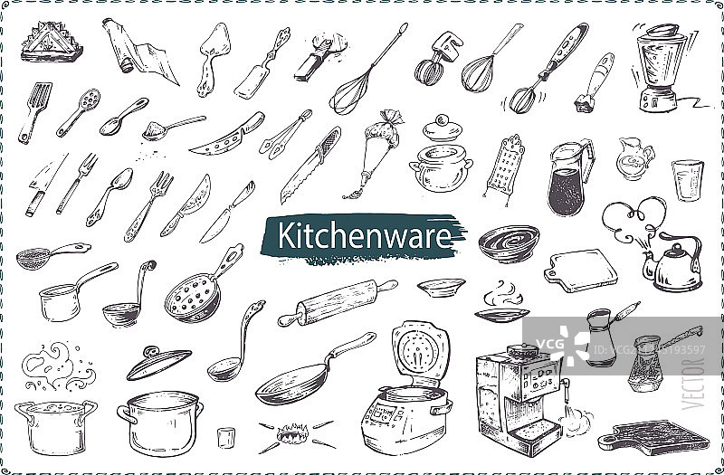 手绘厨房用具图标集图片素材