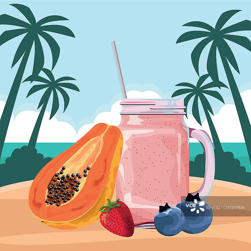 热带水果和冰沙饮料图片素材