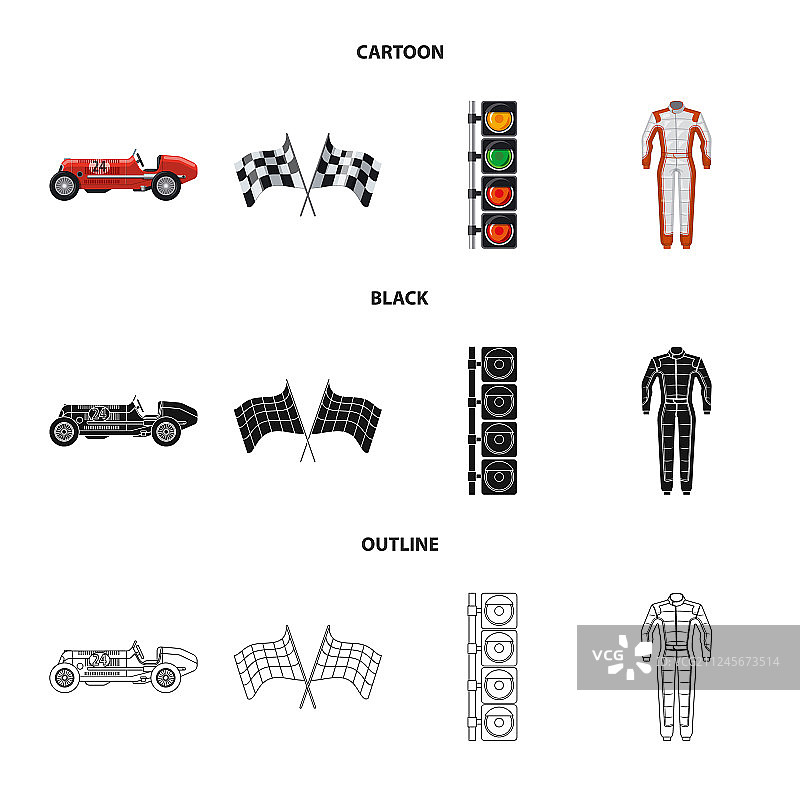 孤立对象的汽车和拉力赛标志集图片素材