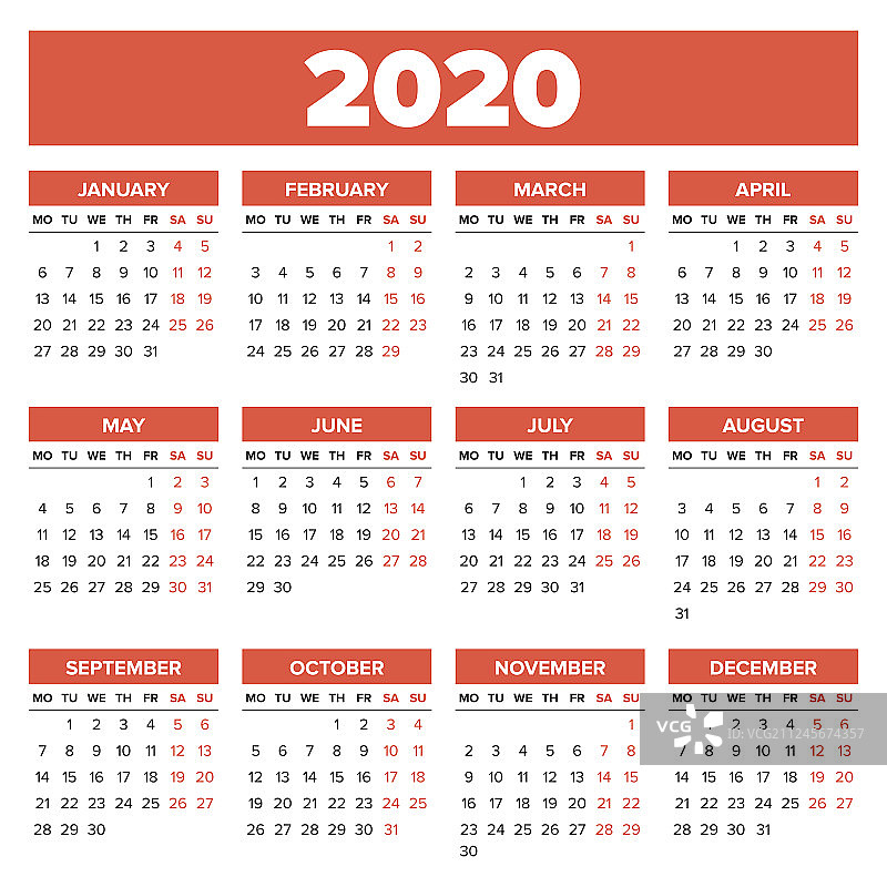 简单的2020年日历图片素材
