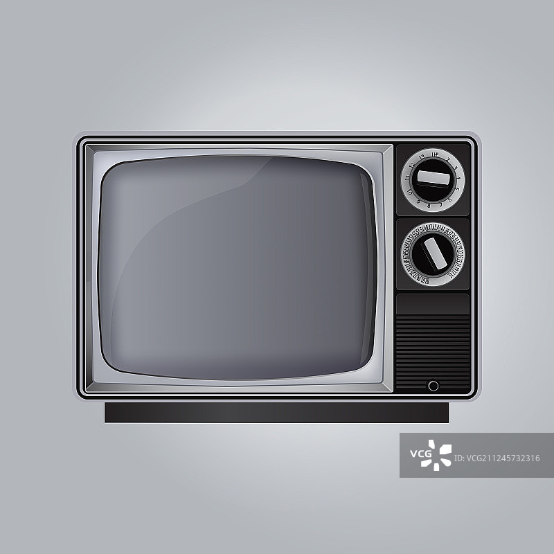 老式电视机在灰色背景上孤立开来图片素材