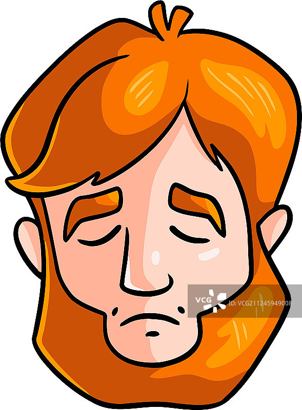 悲伤的脸，红头发的男人闭着眼睛和嘴图片素材