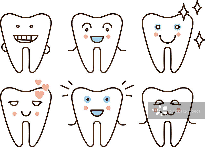 口腔科和牙科线的图标设置可爱快乐图片素材