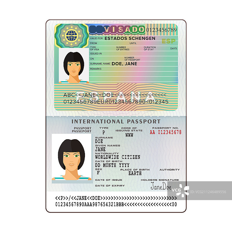 国际开放护照与西班牙签证图片素材