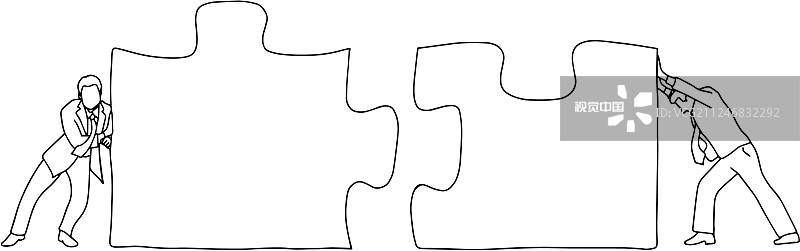 两个商人连接两块拼图图片素材