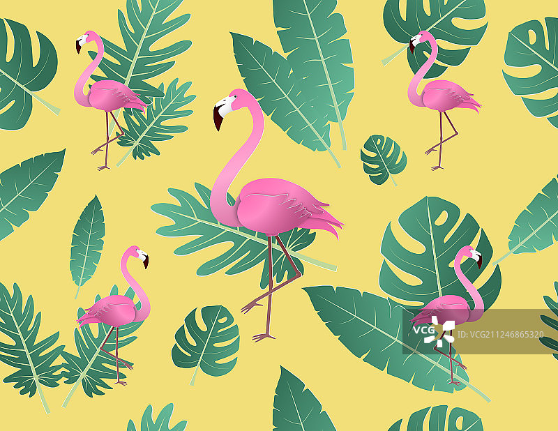 创意火烈鸟和热带树叶图片素材