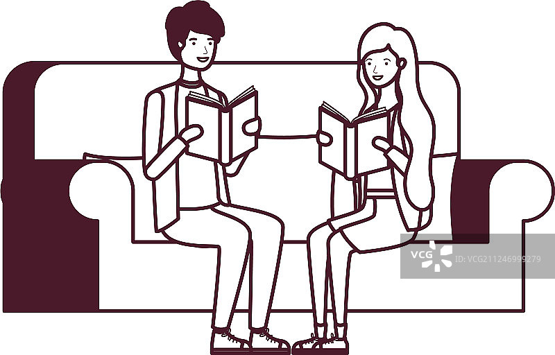 一对夫妇坐在椅子上，手里拿着书图片素材