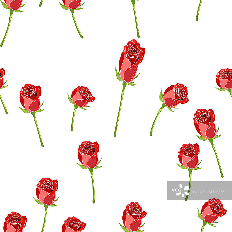 红玫瑰钮扣在茎上无缝图案上图片素材