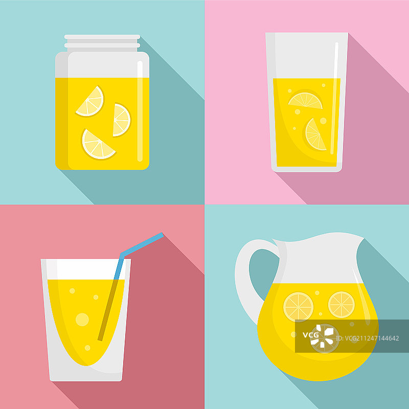 柠檬水图标设置扁平风格图片素材