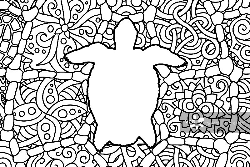 用海龟白色的剪影涂色书页图片素材