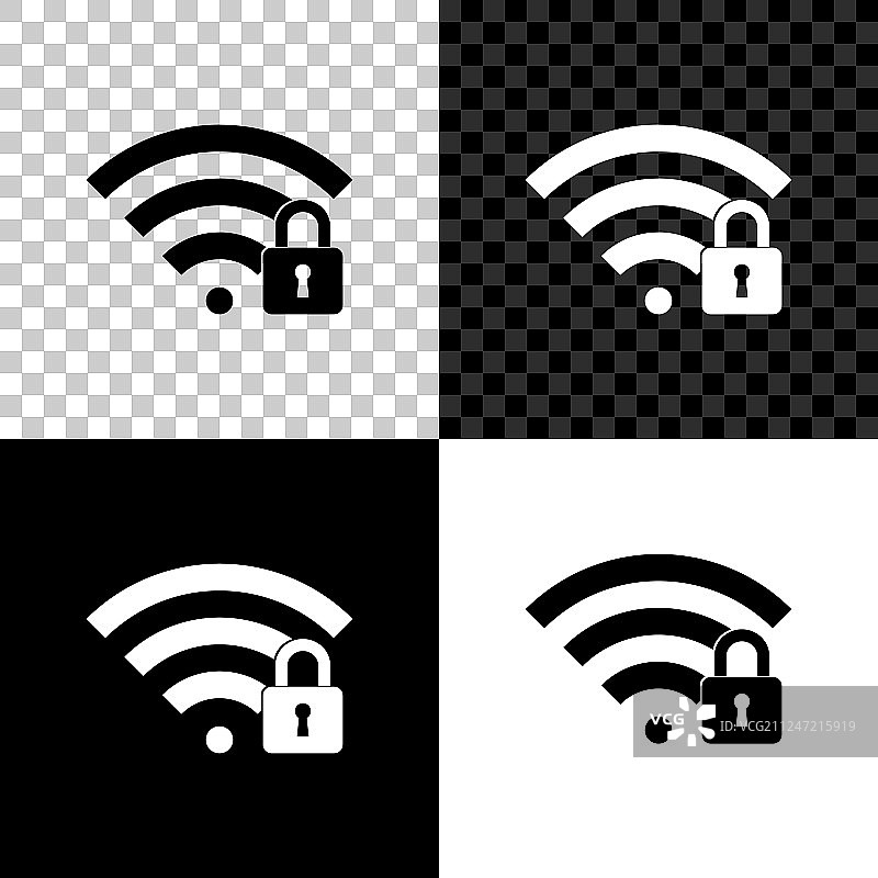 Wifi锁定图标隔离在黑白和图片素材