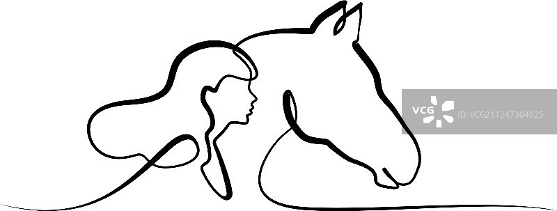 一条线画着马和女人头的标志图片素材