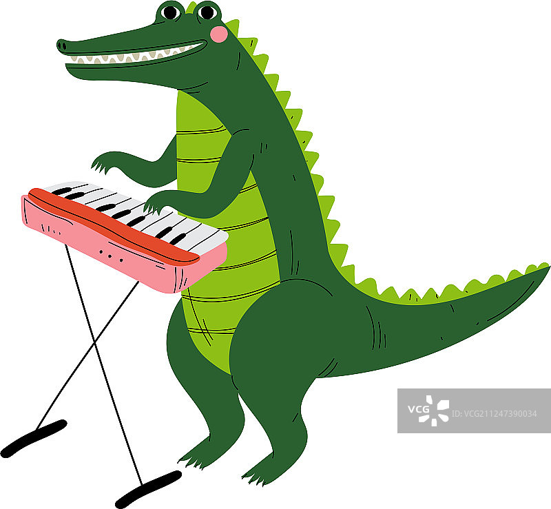 鳄鱼弹钢琴可爱的卡通动物图片素材