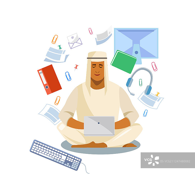 阿拉伯人的远程工作与笔记本电脑图片素材