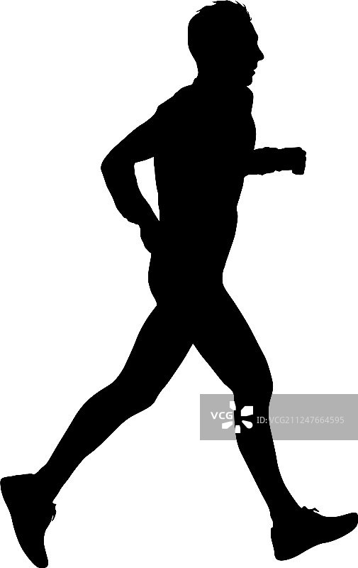 身穿黑色剪影的跑步者在与身穿白色衣服的男子赛跑图片素材