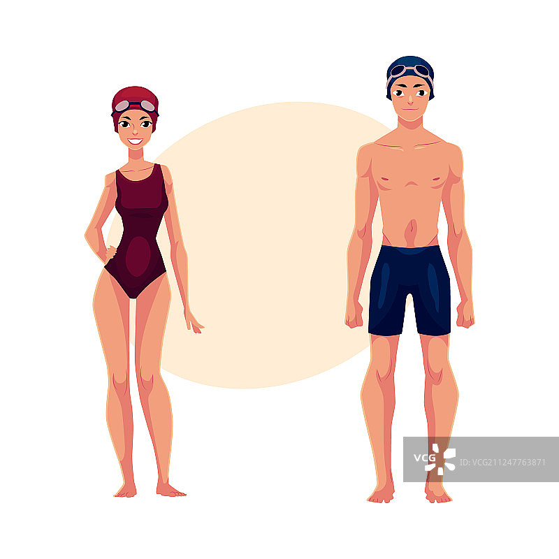 游泳的男人和女人穿着泳衣帽子图片素材