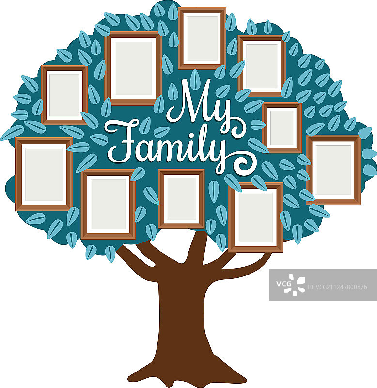 家庭树与相框孤立在白色图片素材