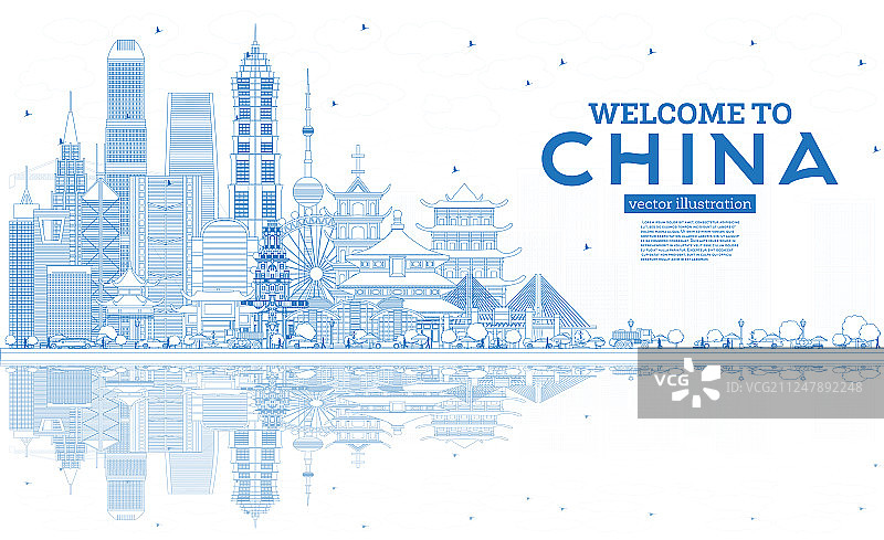 用蓝色的建筑勾勒出中国的天际线图片素材