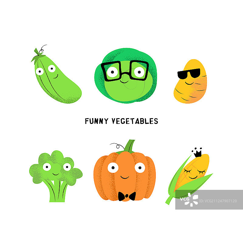 设置可爱的卡通蔬菜角色图片素材