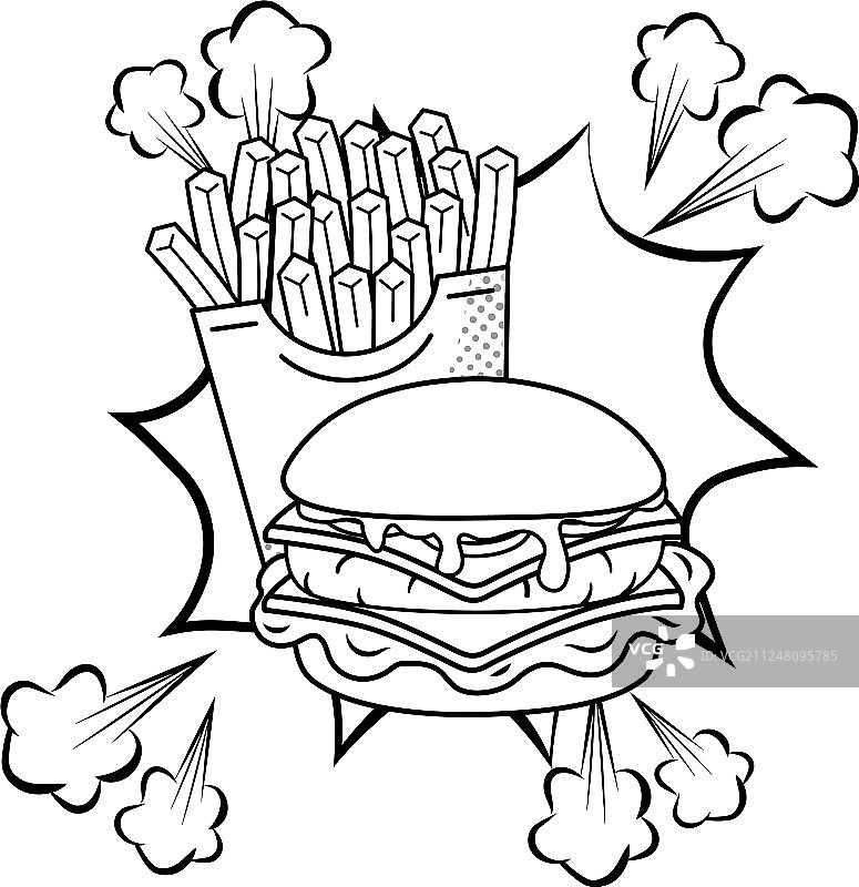 汉堡和薯条，黑白的图片素材
