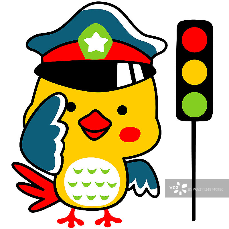 有趣的小鸟卡通是一个交通警察图片素材