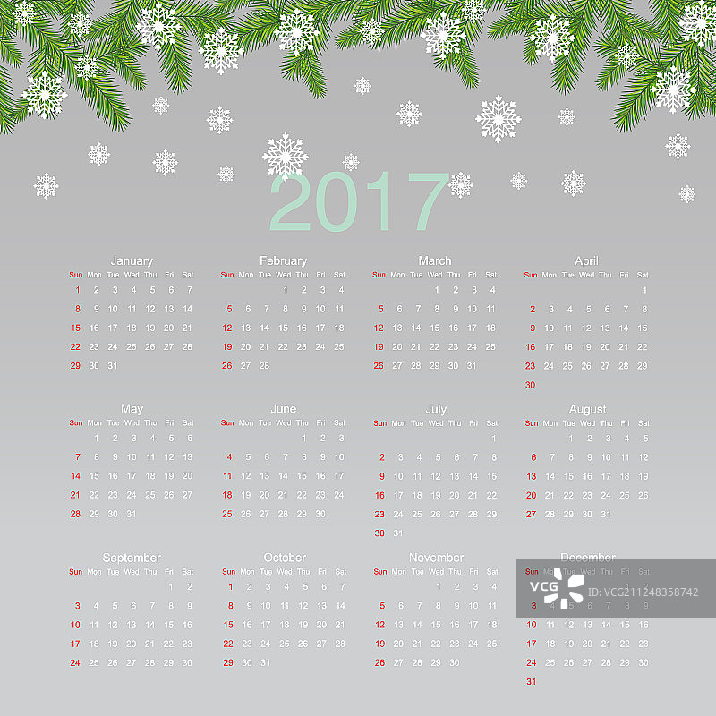 2017年的日历是扁平风格的图片素材