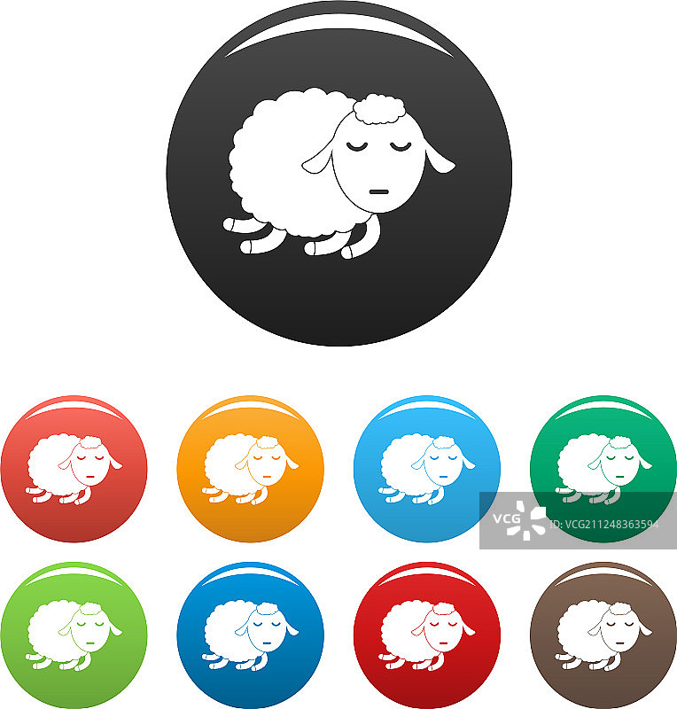 熟睡的绵羊图标设置颜色图片素材