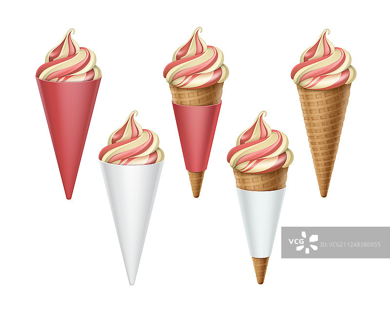 一套彩色软冰淇淋华夫蛋筒图片素材