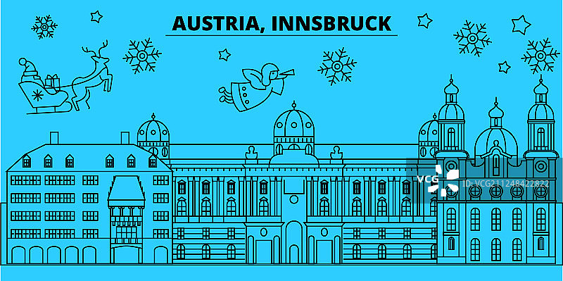 奥地利因斯布鲁克冬季假日天际线欢快图片素材