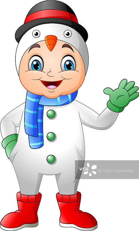 卡通小男孩穿着冬天的衣服图片素材