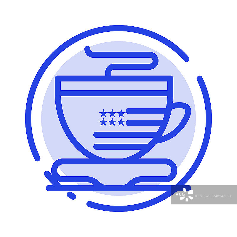 美国茶杯咖啡蓝虚线线形图标图片素材