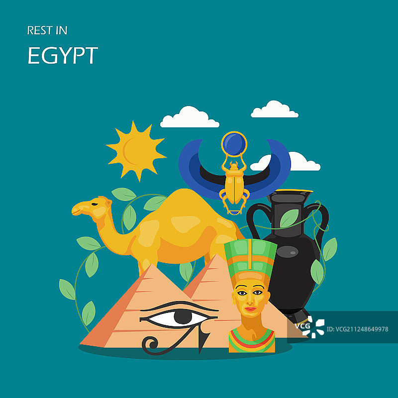 休息在埃及的平面风格设计图片素材