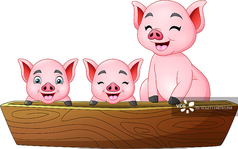 卡通的三只小猪在一艘船上图片素材