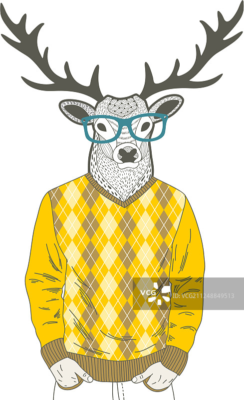 涂鸦把小鹿打扮成时髦的样子图片素材
