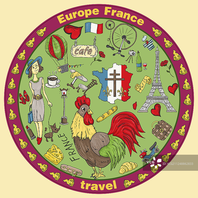 4 .欧洲彩色旅游标志和法国图片素材