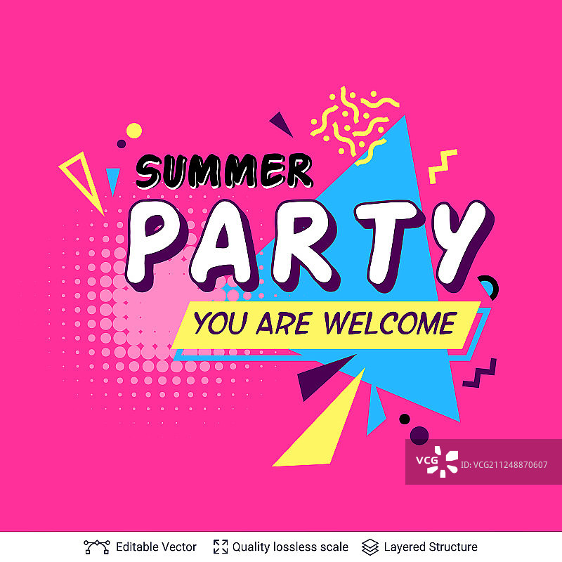 夏季派对广告背景在波普艺术风格图片素材