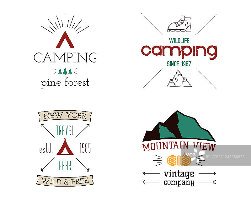 山地露营标志设置手绘远足图片素材