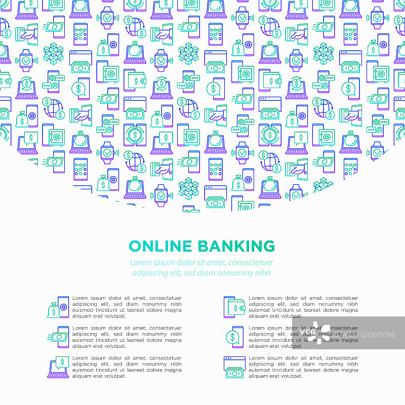 网上银行概念与细线图标图片素材