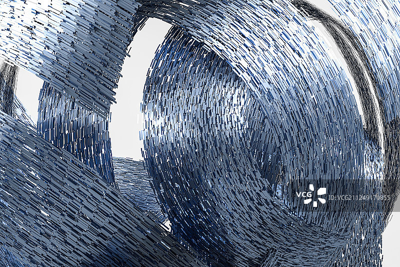 三维渲染，蓝色流动感金属花形图片素材