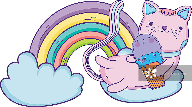彩虹里有冰淇淋的可爱猫咪图片素材