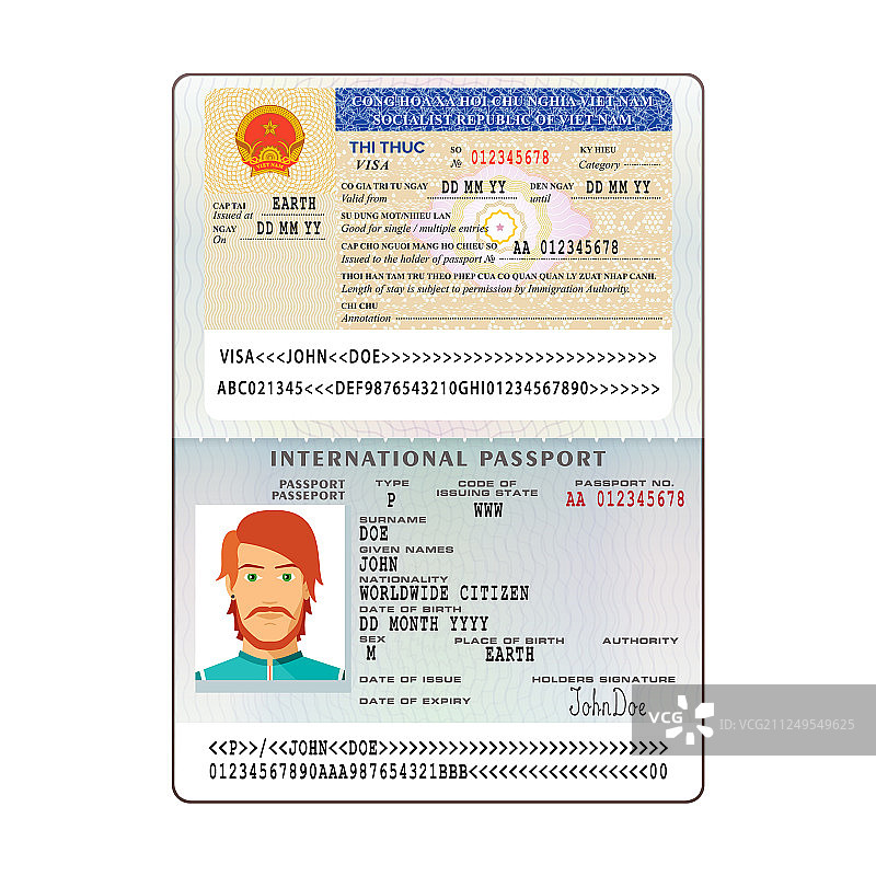 国际开放护照与越南签证图片素材