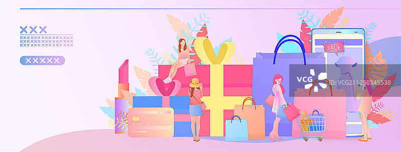 电商购物节的节日促销商业活动，时尚女性用手机在网上购物消费的图片素材