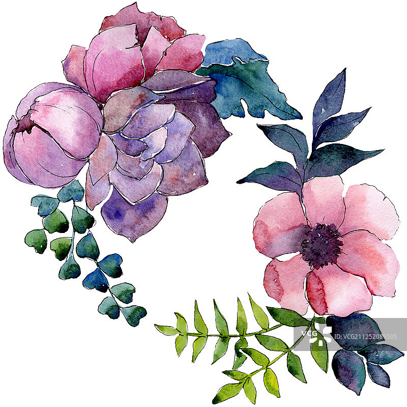 花束，植物花。水彩背景插图集。孤立花插图元素。图片素材