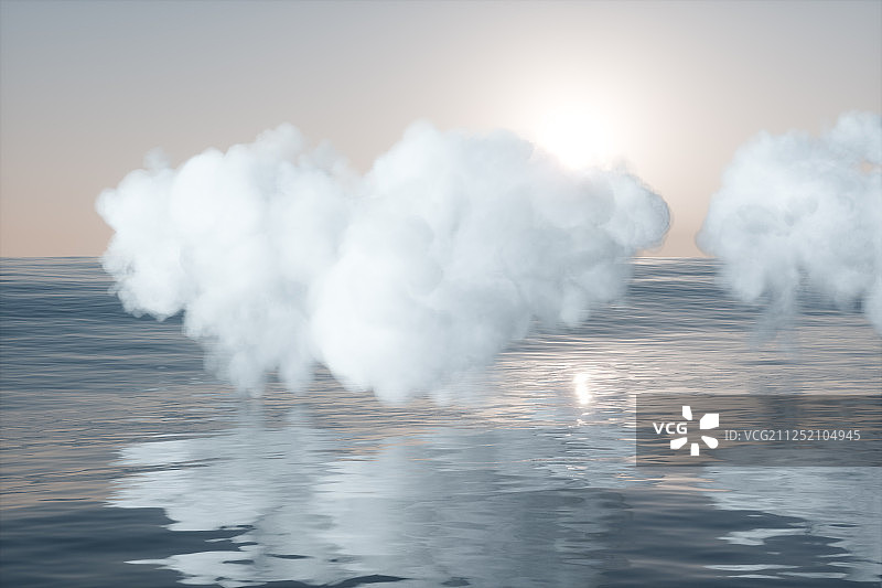 平静海面上的创意云朵 三维渲染图片素材