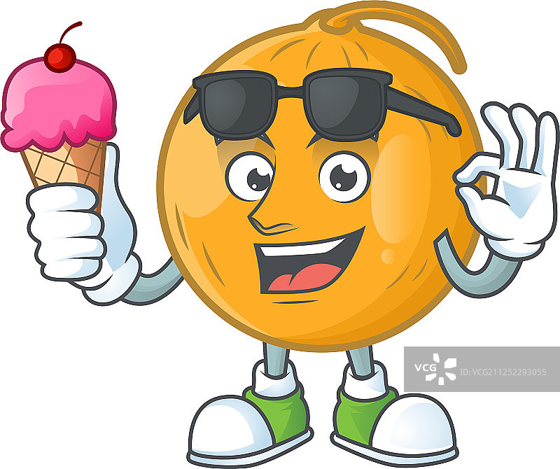 用冰淇淋甜瓜和水果卡通图片素材